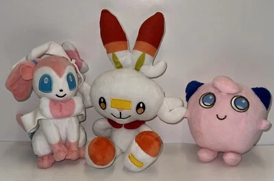 Pokemon ST Sylveon Jigglypuff & Scorbunny Plush Lot - Image 1 of 4