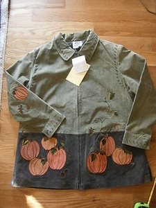 NWT Quacker Factory QVC Leather Zip Coat Jacket Size 1X Dark Green Pumpkin Fall - Picture 1 of 12