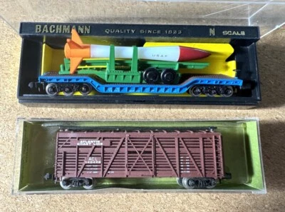 Vagones de tren vintage Aurora Bachmann calibre N caja original único dueño ganado cohete USAF  Foto 1 de 4