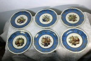 Set 6 czech royal epiag marked paint fruit decor porcelain dessert plates - Picture 1 of 8