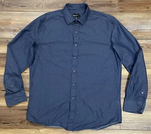 Bar III Mens Blue Dress Shirt Size l 16-16 1/2 34-35 Dot Print Slim Fit Stretch - Picture 1 of 6