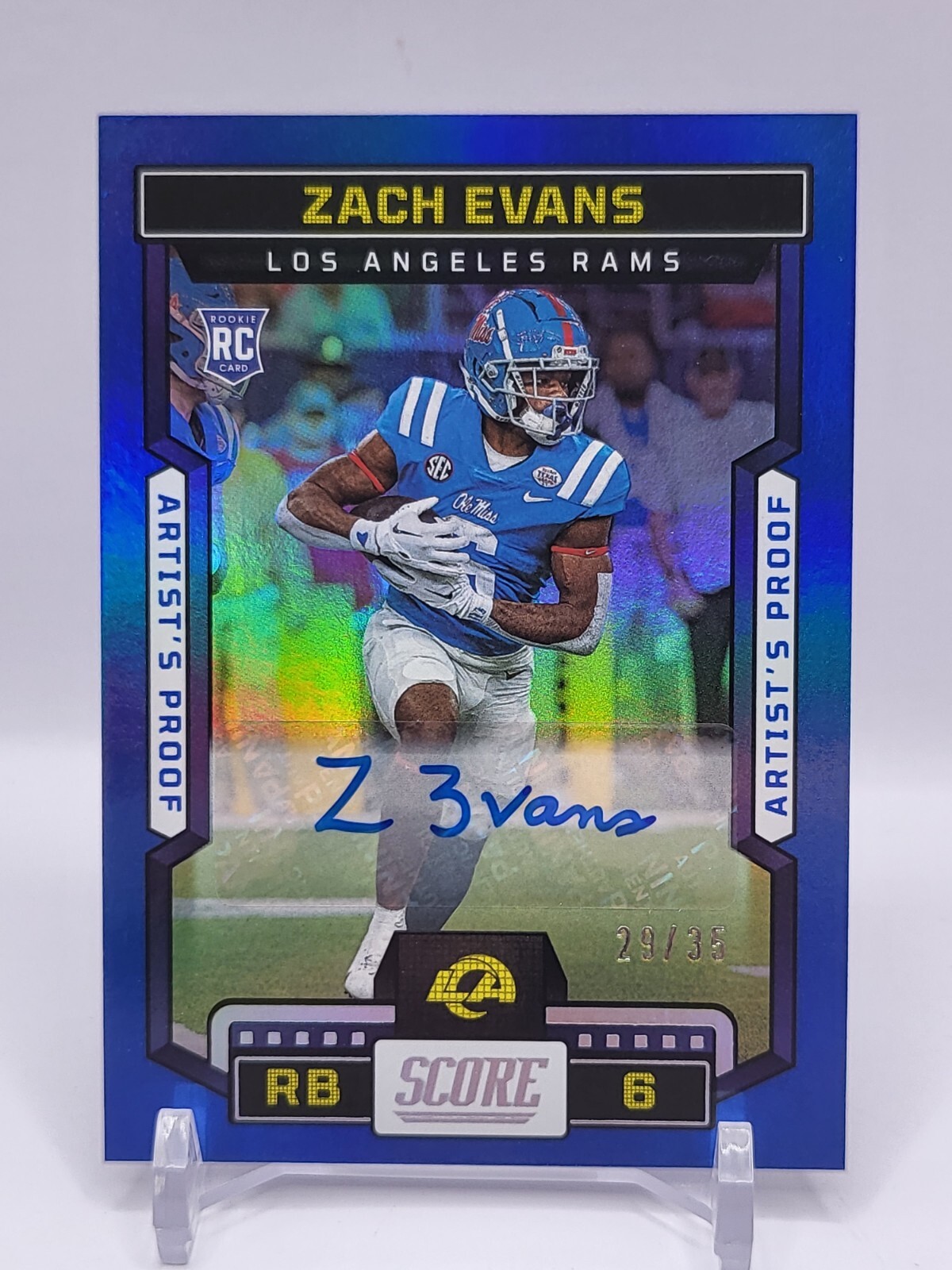 2023 Score Zach Evans Artist Proof Blue /35 Autograph Rookie № 319 LA Rams