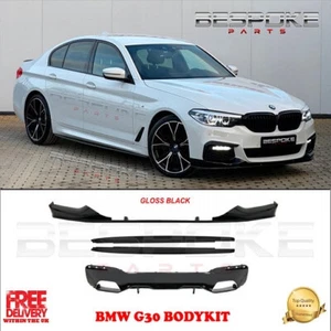 BMW G30 G31 M SPORT BODYKIT GLOSS BLACK FRONT LIP 5 SERIES BODYKIT SIDE SKIRT - Picture 1 of 15
