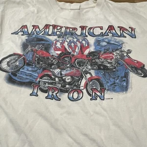 Camisa de motocicleta American Iron vintage para hombre mediana blanca puntada única - Imagen 1 de 9