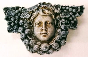 Green man Leaf Grape Girl Face Mask Wall Decor Antique Reproduction - Picture 1 of 3