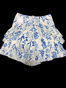 Sugar Lips Womens Skirt Blue & White Size Large Floral Ruffle - Picture 1 of 5