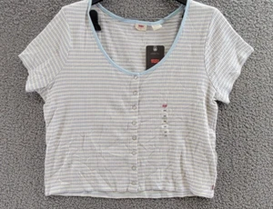Levi's Plus Size Striped Britt Snap-Front Top Women's 3X Blue Scoop Neck L/S - Picture 1 of 15