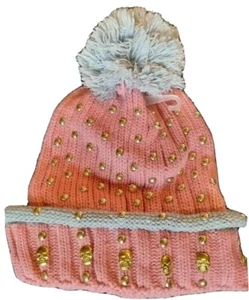Knit Beanie Hat Pink Grey Ladies Mens Winter Woolly Ski Cap New Gold Skull Women - Picture 1 of 2