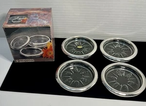 Set 4 sottobicchieri vintage International Silver Company vetro/cerchio placcato argento - Foto 1 di 20