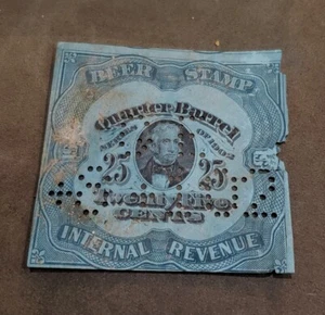 Interval revenue Beer stamp 25 cents quarter barrel dark blue paper - Picture 1 of 3