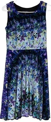 Vestido Cynthia Rowley Talla 4 Púrpura Floral Ajuste y Acampanado Sin Mangas Verano Foto 1 de 4