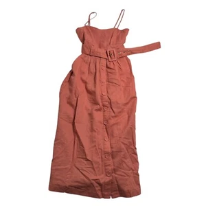 French Connection Dress Womens 6 Red Salmon Midi Belted Sleeveless Stretch - Bild 1 von 10