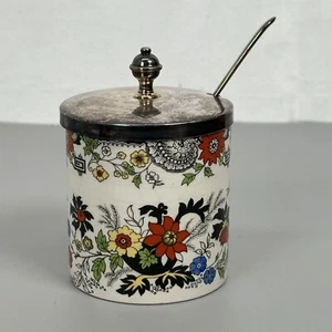 VTG Royal Norfolk Staffordshire Condiment Jar Silver Lid & Spoon Made in England - Picture 1 of 18