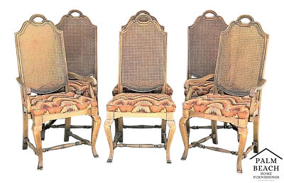 Juego de 6 sillas de comedor vintage francesas de tela con respaldo de bastón - Foto 1 de 4