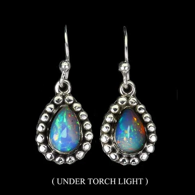 925 Sterling Silver Earrings Pear Fire Opal 9x6mm Natural Gemstone Jewelry - Image 1 of 4