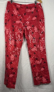 D Studio Red Sequin Pants Women's 12 Floral Leaf Celebrate Party Lined Side Zip - Picture 1 of 11