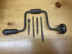 Antique Tool - Auger Bit Brace With Four Somewhat Unusual Bits - Picture 1 of 6