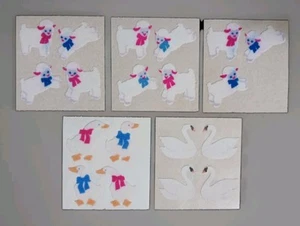 Vintage 80s Sandylion Lambs Swan Geese 5pc Flocked Fuzzy Sticker Lot - Picture 1 of 2