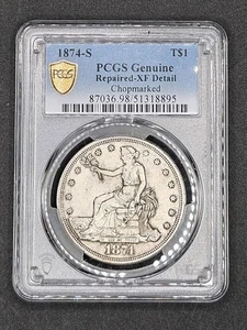 1874-S Trade Dollar | PCGS XF Details, Repaired/Chopmarked - Picture 1 of 4