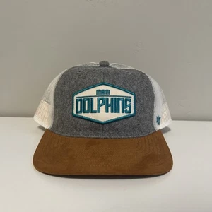 '47 Brand Miami Dolphins Drover Trucker Patch Wool Mesh Adjustable Snapback Hat - Picture 1 of 5