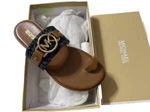 Sandalias planas Michael Kors talla 7,5 para mujer Rory deslizables de mezclilla oscura marrón - Imagen 1 de 6