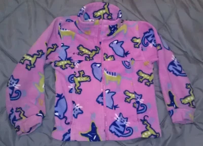 Columbia Full Zip Up Fleece Jacket Kids Girls Youth 4/5 Pink Animal Print CUTE! - Image 1 of 4