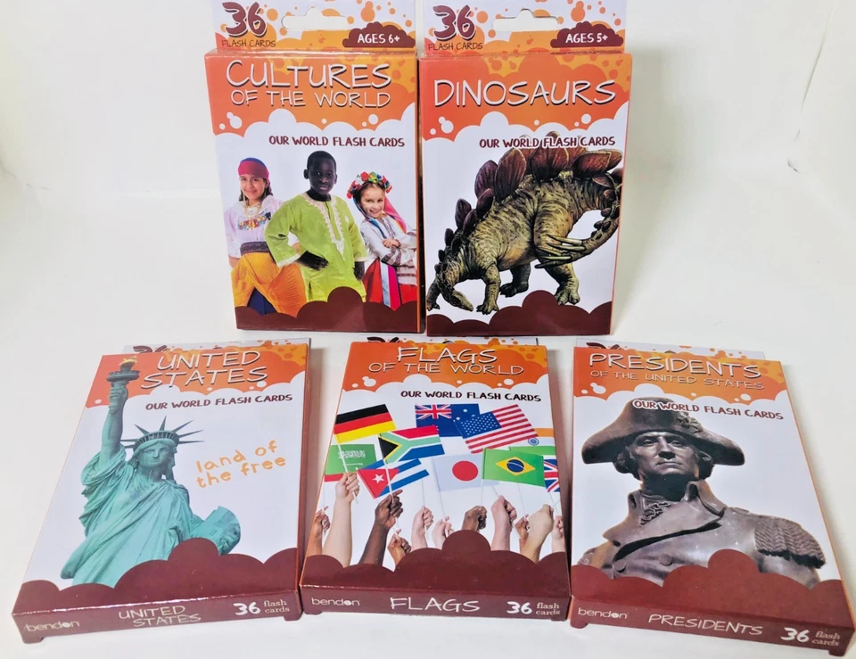 BENDON Our World Flash Cards - Dinosaurs l Culture l Presidents l United States