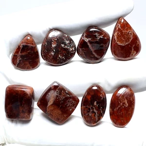 Amber Flame 8 PC Natural Hessonite Garnet 18mm-22mm Cabochon Loose Gemstones Lot - Picture 1 of 11