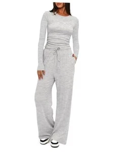 Women's 2 Piece Sets Fall Outfits Long Sleeve Small White Grey(31" Inseam) - Picture 1 of 5