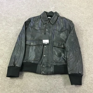 The Kooples Jacke Herren mittelbraun Leder Western Bomber Druckknopfleiste neu Etikett - Bild 1 von 18