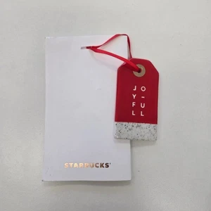 Starbucks 2017 Holiday Red Joyfull Flat Tag Ceramic Ornament NEW - Picture 1 of 4