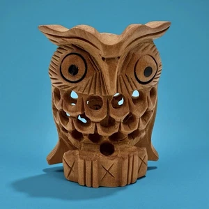 EULE VOGEL handgeschnitzt MUTTER mit BABY EULE KÜKEN Holz Holz 2" FIGUR FIGUR - Bild 1 von 24