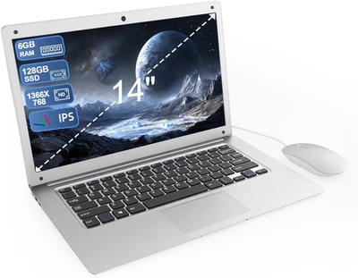 Computer Portatile 14 Pollici 6 GB RAM, 128 GB SSD Celeron Processore Dual Core  - Immagine 1 di 4