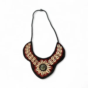 Tribal Necklace Tibetan Bib Collar Turquoise Coral Boho Conch Shell Red - Picture 1 of 4