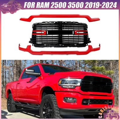 For Ram 2500 3500 4500 2019-2024 Flame Red Front Grille Upper+Lower Molding Trim Foto 1 de 4