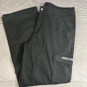 Harley Davidson Cargo Pants Mens 35x34 Vintage Ripstop utility workwear Blk Gry - Picture 1 of 13