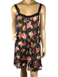 Mad Mac Black With Pink Flowers Lace Night Gown Size XL Lace Straps Sheer - Bild 1 von 10