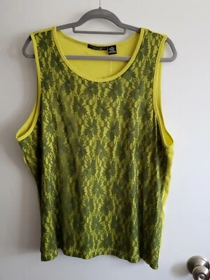 Camiseta sin mangas Reference Point 2X cuello redondo forrada encaje frontal verde NUEVA  Foto 1 de 4