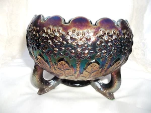 FENTON LEAF & ORANGE TREE AMETHYST ROSE BOWL TWIG FEET - Picture 1 of 7