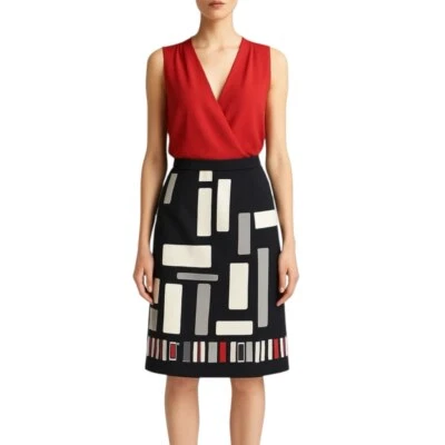 Falda elástica de algodón geométrica MaxMara, 10, negra crema roja Foto 1 de 4