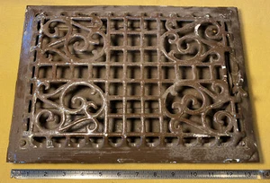 Antique Cast Iron Victorian Heat Grate Wall Vent Floor Register Louvers - Picture 1 of 19