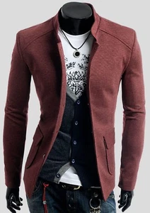 Mens Premium Slim Fit China Collar Silver Button Jacket Jumper Blazer Suits - XS - Picture 1 of 8