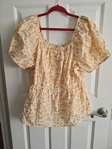 Sweet Rain Yellow Flutter-Sleeve Blouse Top 1x NWOT  Peasant EMBROIDERY BOHO - Picture 1 of 6