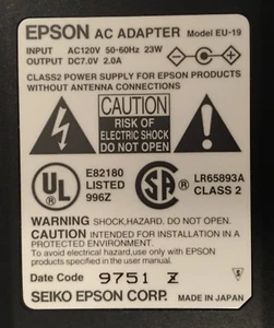 Seiko Epson Corp Adattatore AC EU-19 AC120V DC7.0V Usato - Foto 1 di 3