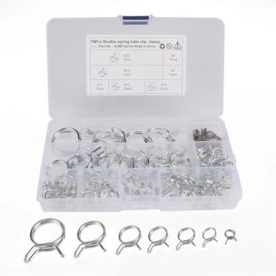 75Pcs/set Car Double Wire Fuel Line Hose Tube Spring Clips Clamps Assortment Kit - Image 1 of 4