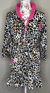 Betsey Johnson Robe Kids Girls Sz Large (10-12) Animal Leopard Print Heart Rose - Picture 1 of 9