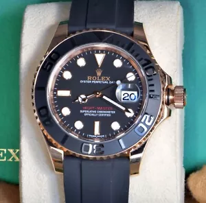 Preowed Rolex Yachtmaster 116655 Rose Gold 40mm Oysterflex Rubber w/ Box/Papers - Picture 1 of 13