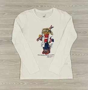 Polo Ralph Lauren Ski Polo Bear Long Sleeve White Youth Size Medium - Picture 1 of 4