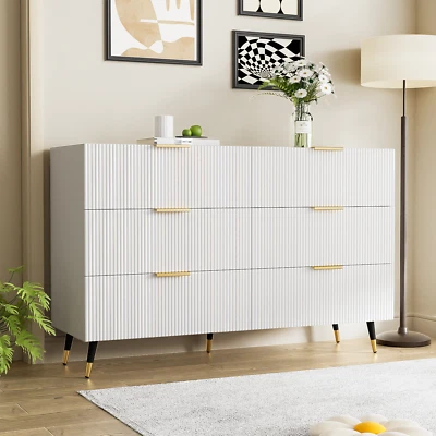 Kommode mit 6 Schubladen 120cm Modern Weiß Sideboard für Schlafzimmer Wohnzimmer - Bild 1 von 4