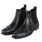 IDOL Mens Black Leather Check Pattern Chelsea Ankle Slip On Dress Boots US 8-12